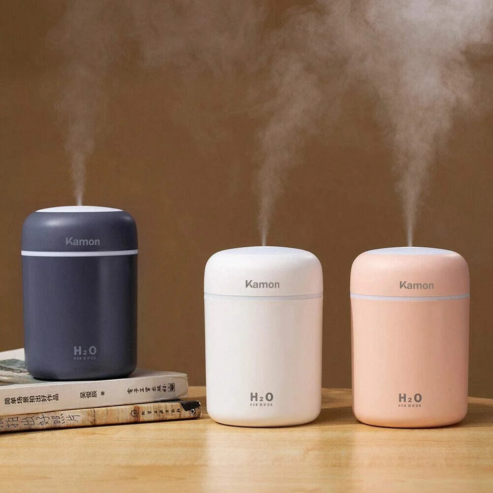 300Ml Mist Humidifier USB, Colorful, Quiet, with Night Light for Car,Room, Office, Travel White