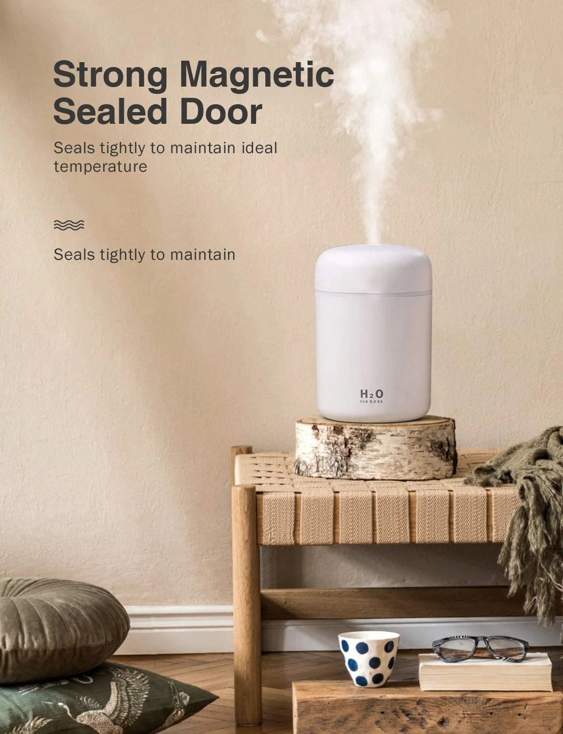 300Ml Mist Humidifier USB, Colorful, Quiet, with Night Light for Car,Room, Office, Travel White