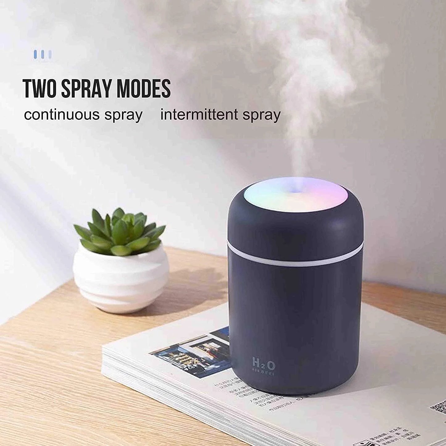 300Ml Mist Humidifier USB, Colorful, Quiet, with Night Light for Car,Room, Office, Travel White